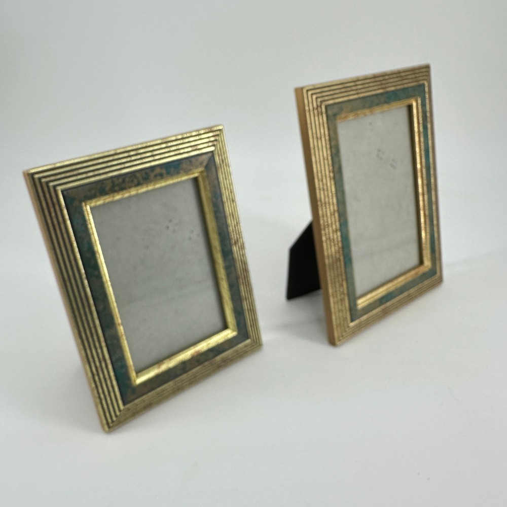 Set of 2 Intercraft Gold and Teal Art Deco Style Ribbed Picture Frames